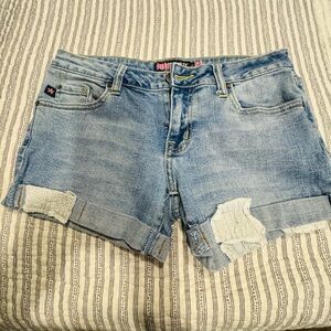 Bubblegum Light Blue Distressed Jean Shorts